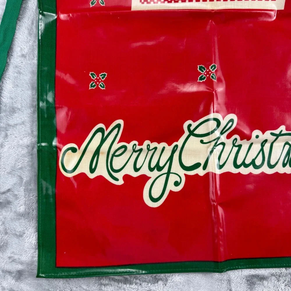 Vintage Merry Christmas Waterproof Vinyl Apron Geese Holiday Red Green Retro